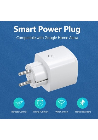 Pazly 16a Akıllı Wifi Priz - Google Home Uyumlu, Uzaktan Kontrol, Zamanlayıcı, Ses Komutu, Enerji Takibi, Beyaz