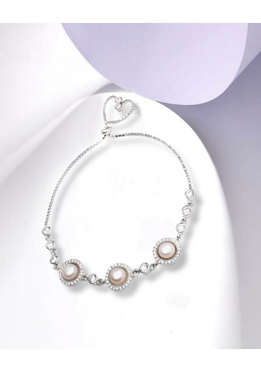 Brezza Lusso Jewelry 925 Ayar Gümüş Special Luxury Pearl Kadın Asansör Kilitli Bileklik