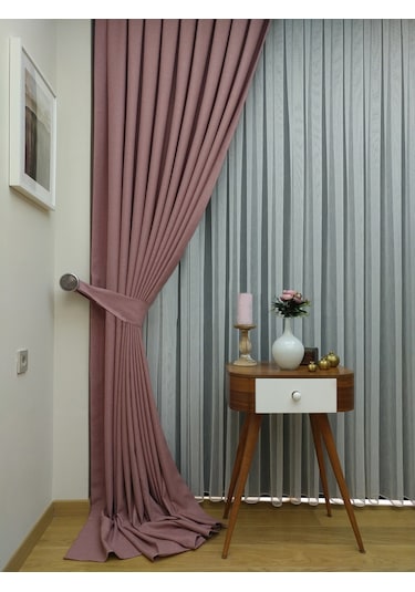 Evdepo Home Keten Pembe Fon Perde Tek Kanat Pembe