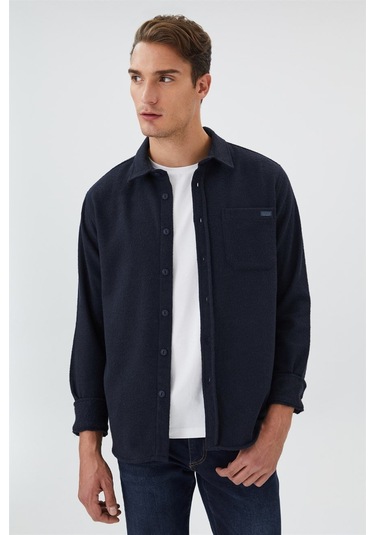 Harold Erkek Dokuma Uzun Kol Gömlek Lacivert-15328 Lacivert