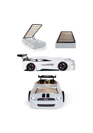 Bazalı Beyaz Arabalı Yatak Sport Mst Işıklı 90x190 Cm Bazalı Beyaz Arabalı Yatak Sport Mst Işıklı 90x190 Cm