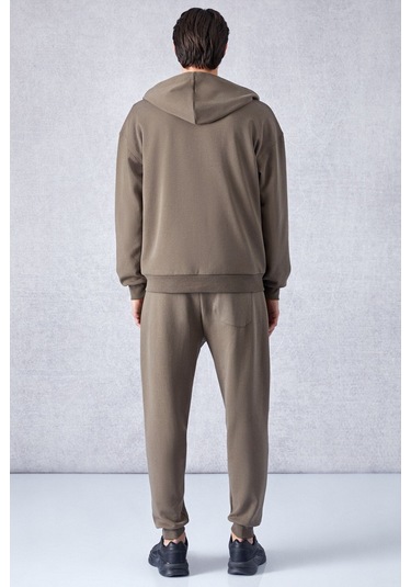 GRIMELANGE Ralf Erkek Kapüşonlu Uzun Kol Baskı Detaylı Fermuarlı Oversize Koyu Kahverengi Ceket Koyu Kahverengi