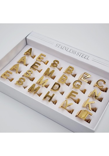 Çelik Gold Düz Kesim Harf Yüzük -d Harfi- Ayarlı Ölçü-1891 Altın