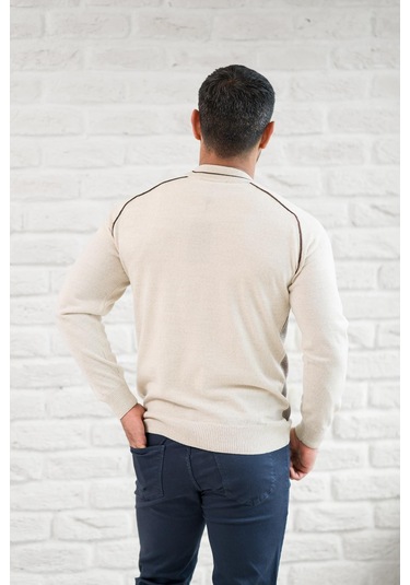 San&fa Yarım Balıkçı Desenli Slimfit Yünlü Triko Kazak Krem