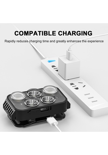 Jeemson 3 Led Şarj Edilebilir Kafa Lambası - 900mah Pil, Usb Şarj, Kırmızı/beyaz Işık, Siyah 10x6x7cm Çok Renkli