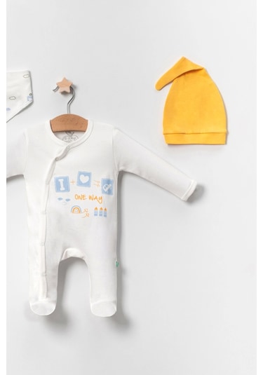 Babydonat Araba Desenli Sarı 4'lü Erkek Bebek Tulumu Sarı