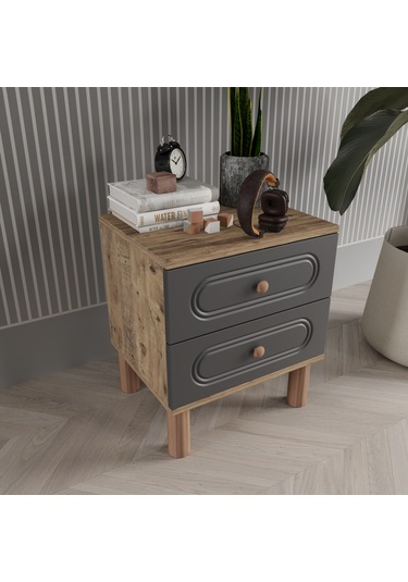 Pera 2 Çekmeceli Komodin - Mdf Kapak Antrasit