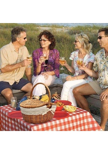 Handwoven Rattan Keten Bez Açık Piknik Sepeti Sepet Kamp Bağbozumu Depolama Sepeti Alışveriş Tutucu Kapak Gıda Konteyner İle Piknik Çantaları 2