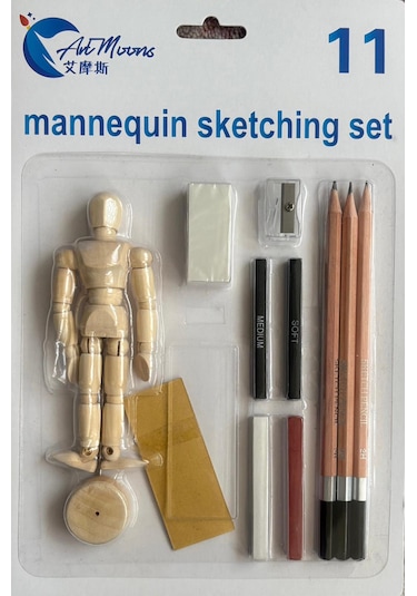 Gebzeli Sketching Set Drawing Set 11 Parça Manken+dağıtıcı+zımpara+sketch+silgi+k.traş+3füzen+pastel