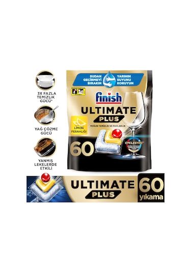 Finish Ultimate Plus Hepsi Bir Arada Limon Bulaşık Makinesi Deterjanı Tableti 60 Kapsül