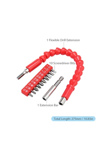 Neevoyu Karbon Çelik 10 Tornavida Ucu + Uzatma Çubuğu + Esnek Eklenti, Akülü Matkap Aksesuarı Seti