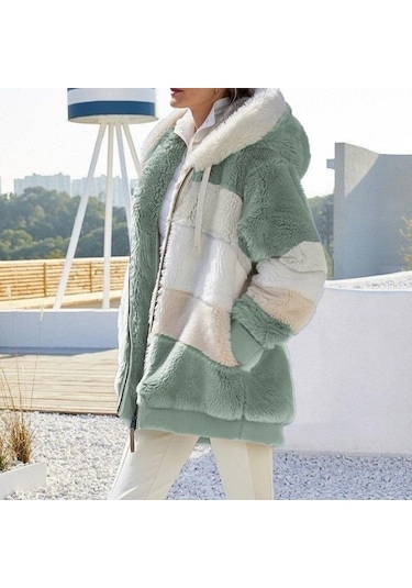 Kış Kadın Moda Kapşonlu Sıcak Gevşek Ceket Kadınlar İçin Patchwork Giyim Fermuar Bayanlar Artı Boyutu Kazak Haki Kış Kadın Moda Kapşonlu Sıcak Gevşek Ceket Kadınlar İçin Patchwork Giyim Fermuar Bayanlar Artı Boyutu Kazak Haki