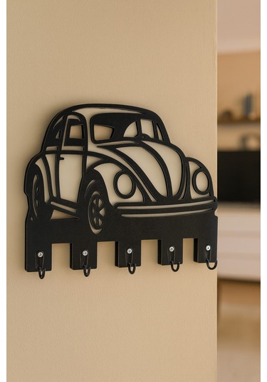 Vosvos Araba Figürlü Duvar Anahtarlık Askısı Siyah - Beyaz