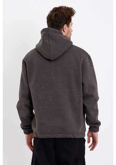 Jahr Marc Koyu Gri Nakışlı Oversize Erkek Sweatshirt Koyu Gri