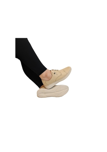 Voyager 9523 Bej Hakiki Deri Bayan Ayakkabı Bej