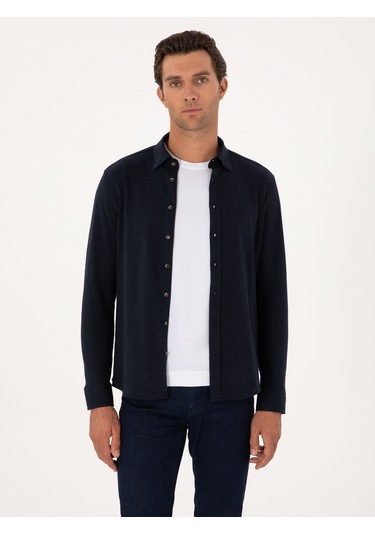 Cacharel Lacivert Slim Fit Uzun Kollu Gömlek