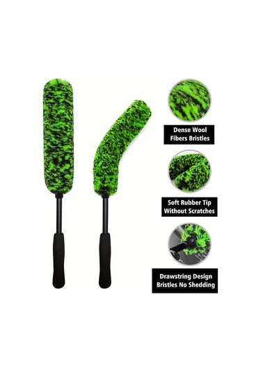 Fochsia 2 Adet Yeşil Araba Tekerlek Göbek Fırçası Uzun Saplı Lastik Jant Temizleme Fırçası Dayanıklı Pp Malzeme Yeşil Fırça Siyah Sap