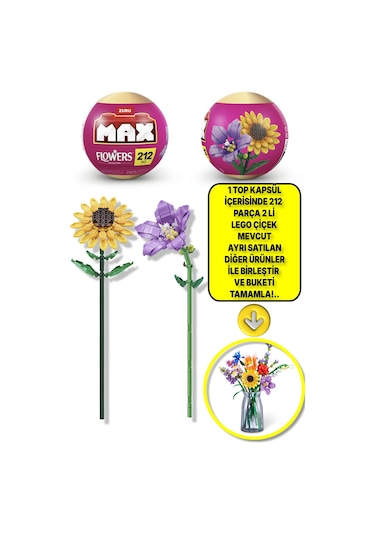 Max Uzun Yapı Blok Setli Çiçekler Balon Çiçeği - Ayçiçeği - Lütfen Dikkat 1 Adet Top Paket Geliyor