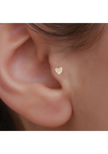 14 Ayar Altın Kalp Tragus Piercing Sarı