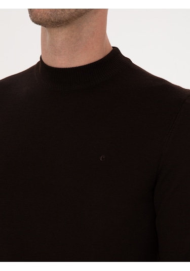 Cacharel Kahverengi Slim Fit Yün Karışımlı Çeyrek Balıkçı Basic Triko Kazak