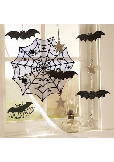 Partisi Siyah Dantel Örümcek Ağı Masa Örtüsü Dekorasyonu Boyut: 102x102cm