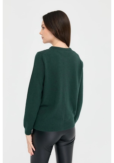 Desen Triko Kadın Sıfır Yaka Triko Yün Hırka 21031 Yeşil Yeşil