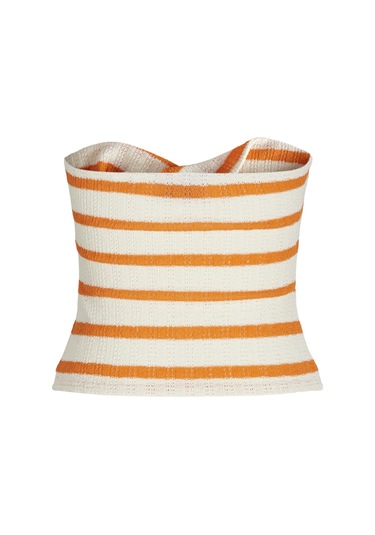 Jack & Jones Kadın Çizgili Straplez Bluz - Linnea - 12277369 Persimmon Orange