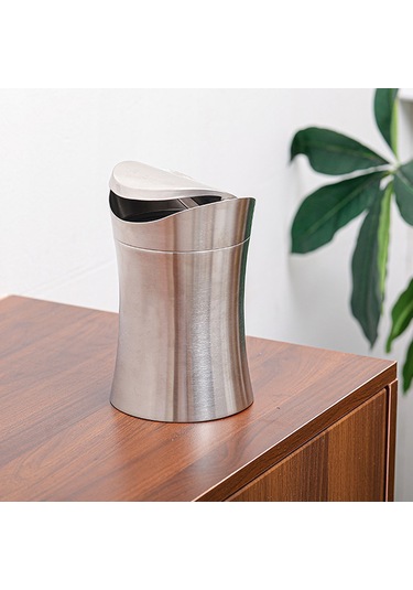 Padalink 304 Paslanmaz Çelik Masaüstü Çöp Kutusu, Sallanabilir Kapaklı Ev Ofis Banyo Odor Engelleme Küçük Çöp Sepeti