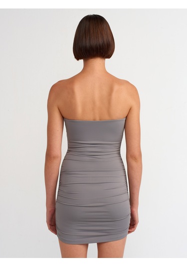 Dilvin Straplez Poliamid Elbise Gri