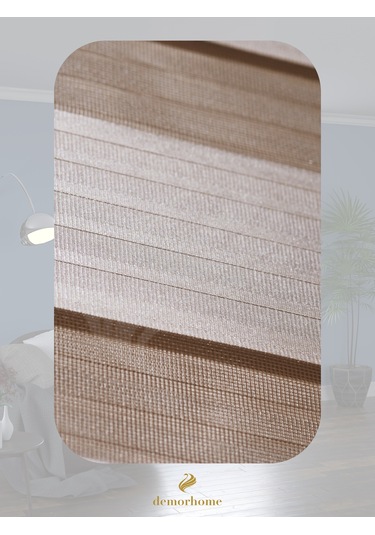 Br Demor Home Geniş Pliseli Latte Rengi Zebra Stor Güneşlik Perde Metal Kasa Latte Rengi