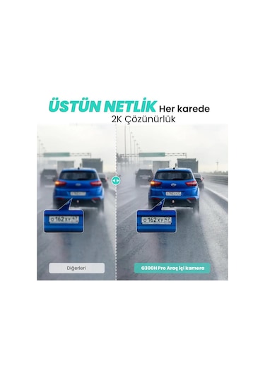 360+ G300H Pro 2K QHD ADAS Wifi + GPS 140° Geniş Açı Gece Görüşlü Akıllı Araç İçi Kamera