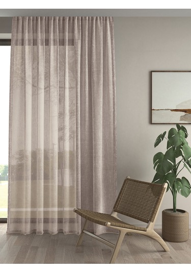 Keten Görünümlü Ekstrafor Büzgülü Hasır Rengi Yüksek Kalite Tül Perde Hasır Rengi