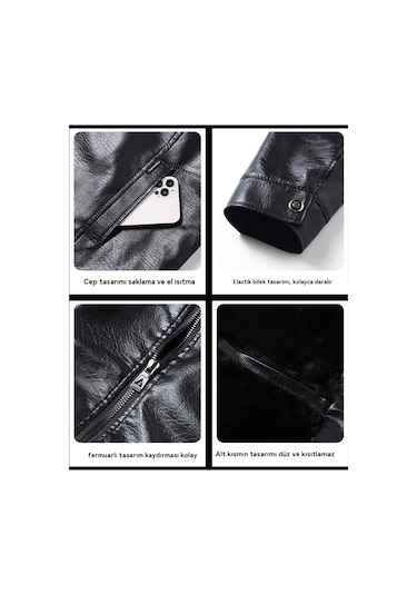 Kalınlaştırılmış Polar Rüzgar Geçirmez Günlük Deri Ceket Kahverengi