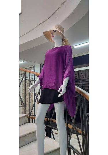 İtalyan Yarasa Kollu İpek Bluz Açık Mor
