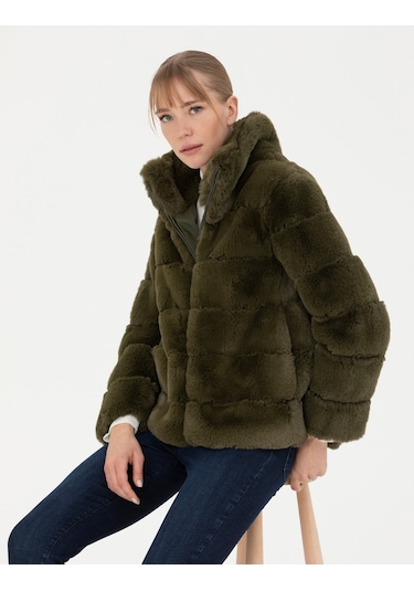 Pierre Cardin Kadın Haki Comfort Fit Suni Kürk 50272215-VR238