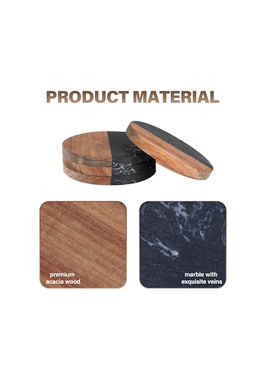 İçecekler İçin 4'lü Bardak Altlığı Seti, Mermer-ahşap Birleştirilmiş Bardak Altlığı Diğer