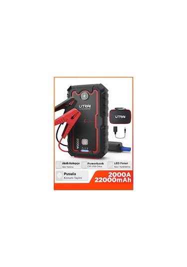 Utrai Jstar One 22000 mAh 2000A Jump Starter Taşınabilir Akü Takviye Cihazı + Çanta + Pusula + Powerbank + Led Lamba