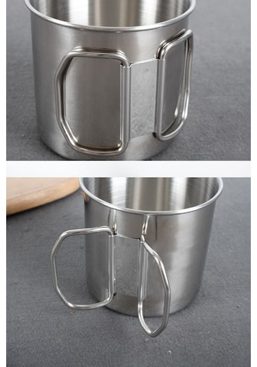 Perlotus Çelik 250 ML Katlanır Kulplu Kahve Kamp Bardağı Fincanı