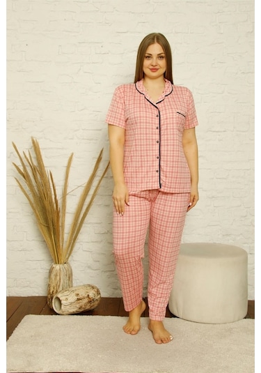 Akbeniz Kadın Pamuklu Cepli Kısa Kol Büyük Beden Pijama Takım 202 (519884269)
