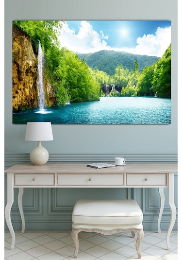 Göl Orman Şelale Doğa Tabiat Kanvas Tablo 120 x 80