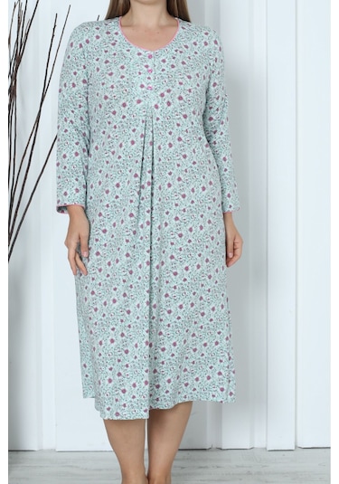 Kadın Tunik Uzun Gecelik Uzun Kollu Büyük Beden Pamuklu Mınt Mint