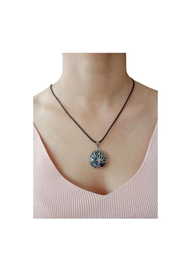 Sodalit Doğal Taşlı Hayat Ağacı Çelik Kolye - Kadın