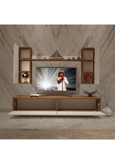 Decoraktiv Eko 7 Slm Std Krom Ayaklı Tv Ünitesi Tv Sehpası Ceviz - Beyaz