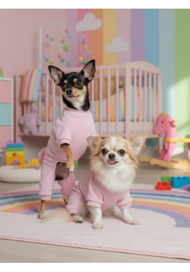 Tassel & Rainbow Soft Pink Pamuklu Köpek Tulumu Pastel Pembe Pijama