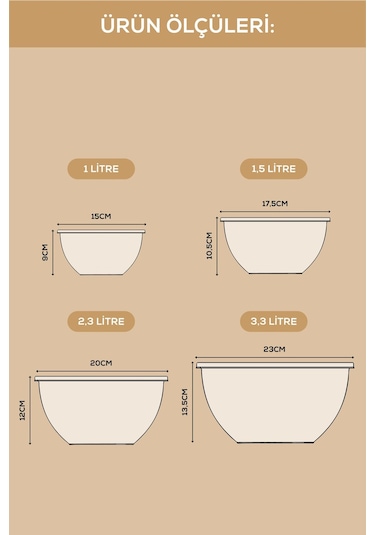 4 Lü Yuvarlak Kase Seti Pembe 1l, 1.5l, 2.3l, 3.3l Kapaklı Çok Amaçlı Mutfak Saklama Kabı Pembe