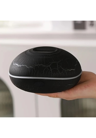 Techbloom Renkli Taklit Alev Aromaterapi Difüzörü Ahşap Desenli Ev Nemlendirici Çatlak Alev Tasarımı Ahşap