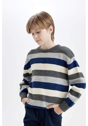 DeFacto Erkek Çocuk Renk Bloklu Bisiklet Yaka Triko Kazak C8114A824WNNV168