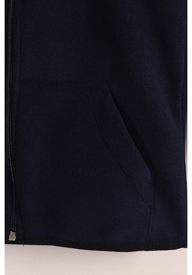 Monox Lastik Manşetli Fermuarlı Kapüşonlu Çocuk Unisex Polar Ceket Lacivert