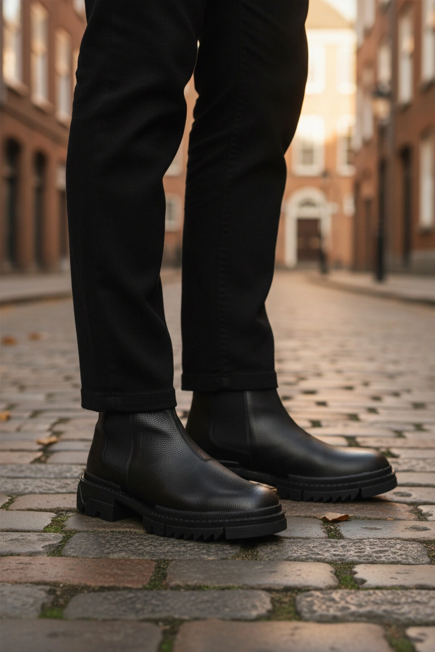 Siyah İçi Polarlı Kaymaz Soğuğa Dirençli Erkek Chelsea Bot 748 M Siyah