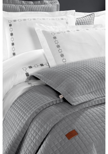 Elegante %100 Pamuk Saten Yatak Örtüsü Seti Gri Bej